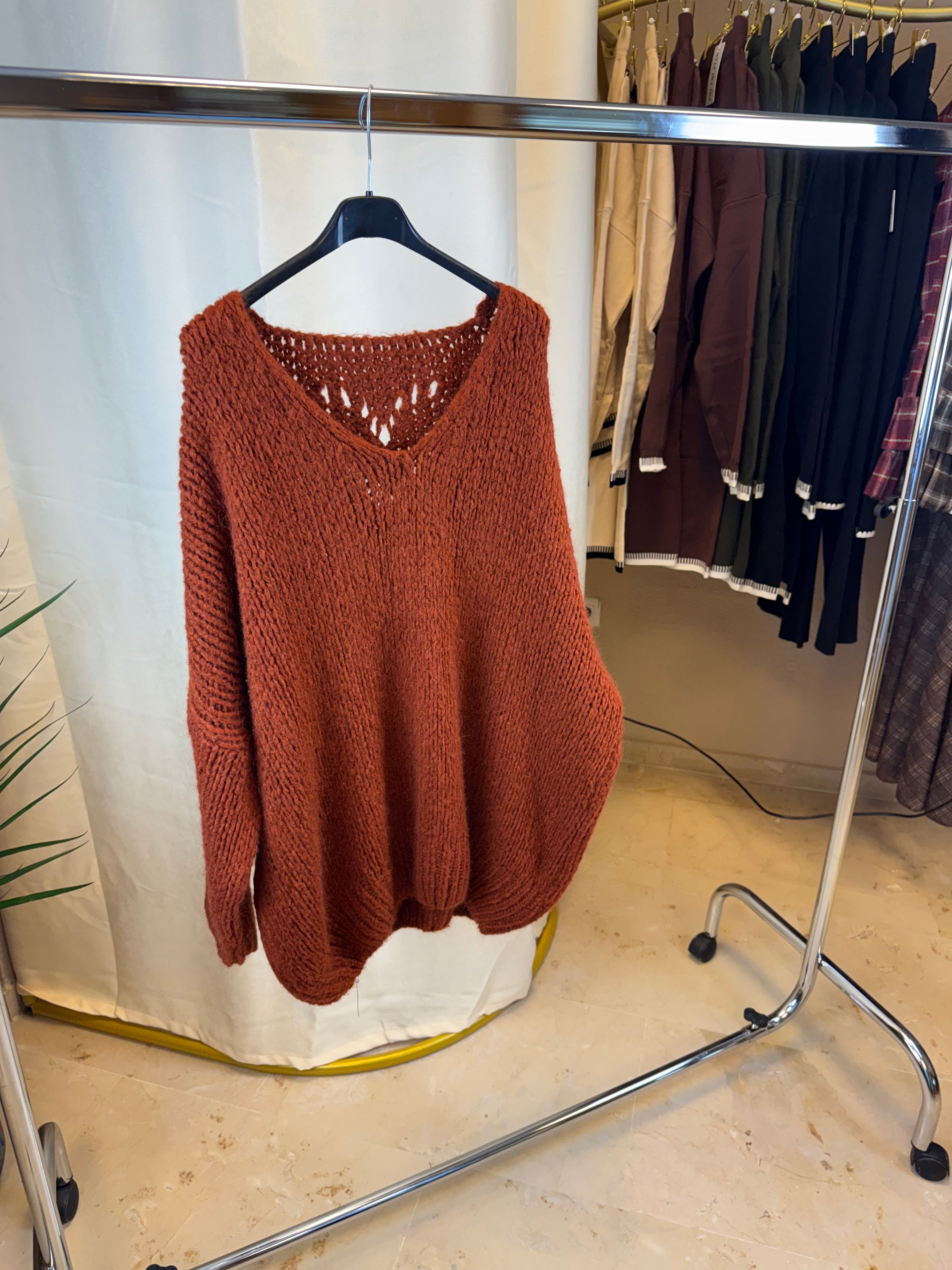 Jersey Cuello Pico Terracota